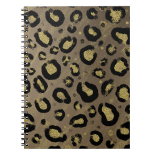 Brun Guld Glitter & Svart Leopard Gepardtryck Anteckningsbok