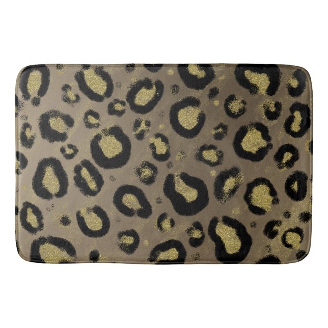 Brun Guld Glitter & Svart Leopard Gepardtryck Badrumsmatta (Framsidan)