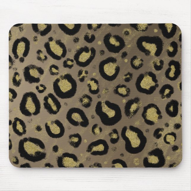 Brun Guld Glitter & Svart Leopard Gepardtryck Musmatta (Framsidan)