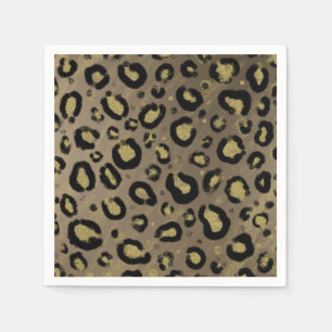 Brun Guld Glitter & Svart Leopard Gepardtryck Pappersservett