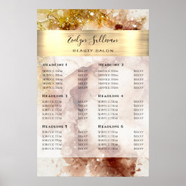 Brun guld glitter vattenfärg prislista affisch