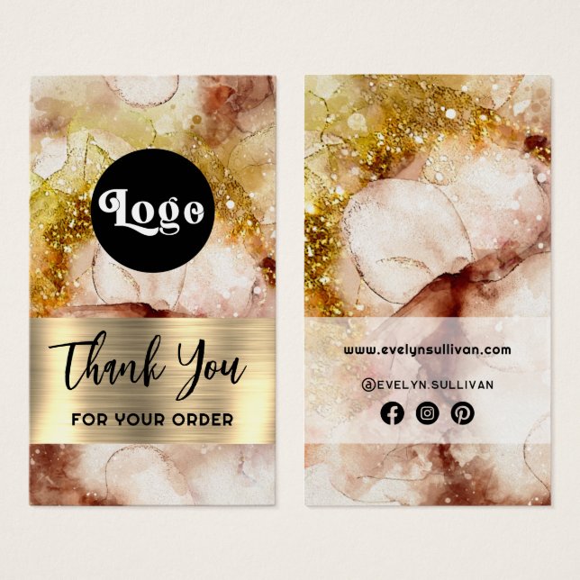 Brun guld glitter, vattenfärgsfärg paket visitkort (Framsida & baksida)