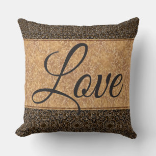 Brun/Guld Luxury Pillow med "Kärlek" som säger. Kudde