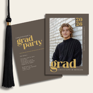 Brun Guld Neutral Modern Fotografi Examen Fest Inbjudningar