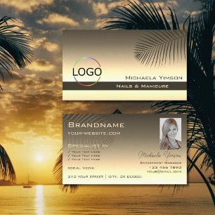 Brun Guld-övertoning Handflatan Löv med Logotyp oc Visitkort