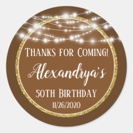 Brun Guld på födelsedagen tack för att du kom med  Runt Klistermärke