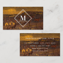 Brun Guld Rost Metallisk Textur Monogram Initial Visitkort