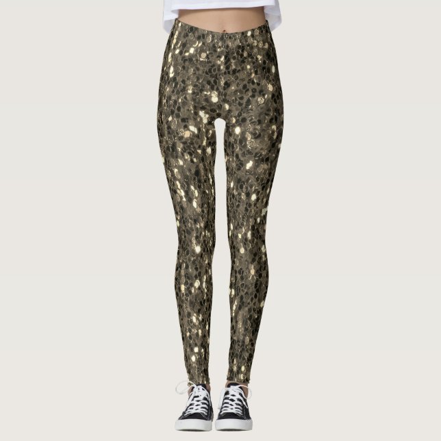Brun guld sepia sparkles faux glitter leggings (Framsida)