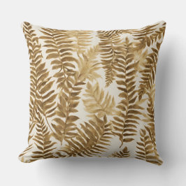 Brun Guld White Fern Löv Skriv ut Kudde
