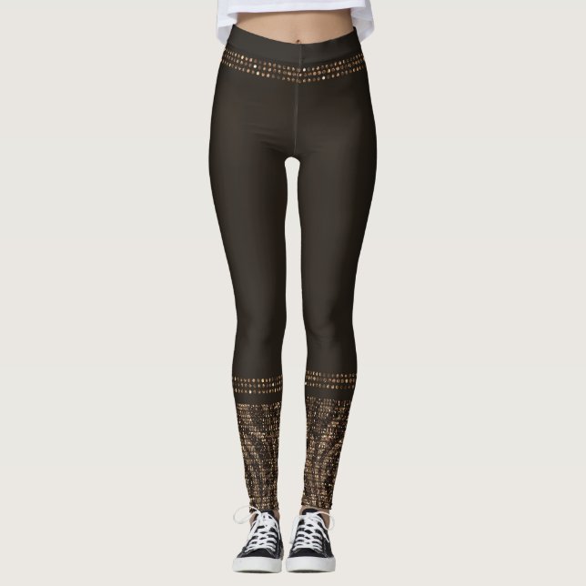 Brun Guld Zebra Vilda Djurtryck Exotisk Glam Leggings (Framsida)