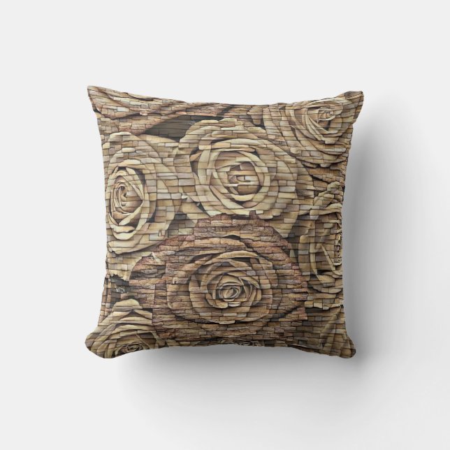 Brun gult beige ro stenvägg modern teckning kudde (Framsida)