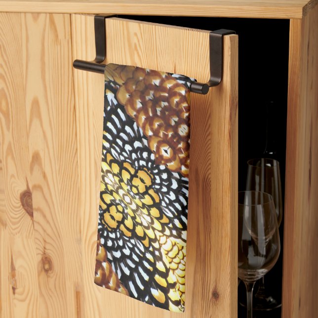 Brun, Gult Black and White Reeve's Pheasant Kökshandduk (Thirds Fold)