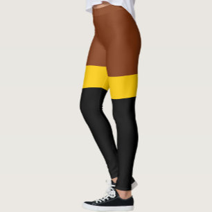 Brun Gult Black Färg Block Stil Design Leggings