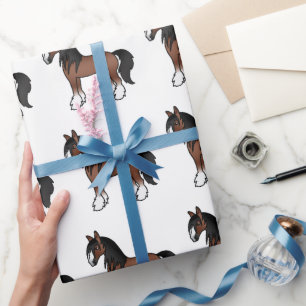 Brun Gypsy Vanner Clydesdale Shire Häst Mönster Presentpapper