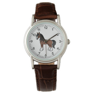 Brun Gypsy Vanner Clydesdale Shire Tecknad Häst Armbandsur