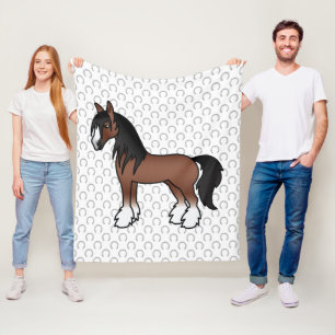 Brun Gypsy Vanner Clydesdale Shire Tecknad Häst Fleecefilt