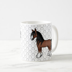 Brun Gypsy Vanner Clydesdale Shire Tecknad Häst Kaffemugg