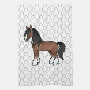 Brun Gypsy Vanner Clydesdale Shire Tecknad Häst Kökshandduk