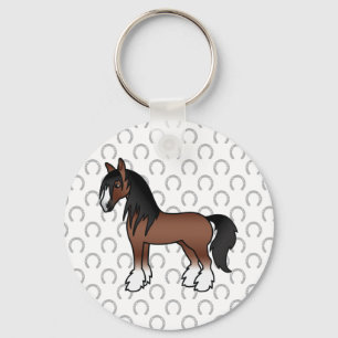 Brun Gypsy Vanner Clydesdale Shire Tecknad Häst Nyckelring