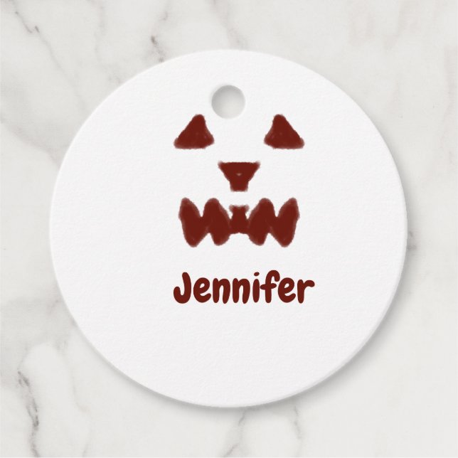 Brun Halloween, skrämmande ansikte fall, lägg till Gåvor Etiketter (Framsida)