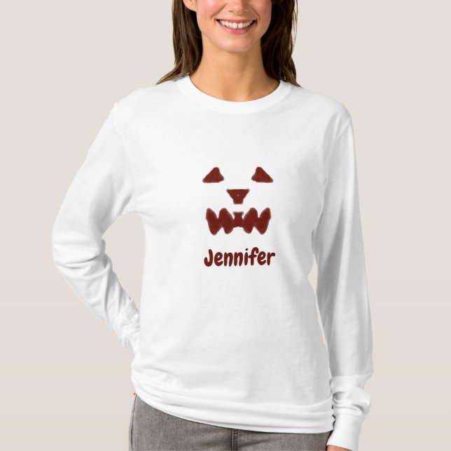 Brun Halloween, skrämmande ansikte fall, lägg till T Shirt (Framsida)