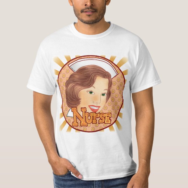 Brun hårsköterska tee shirt (Framsida)