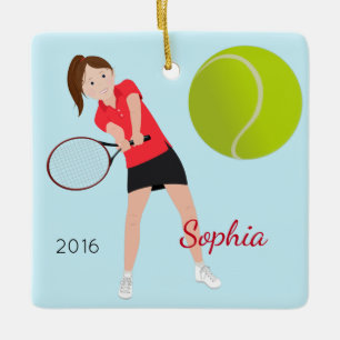 Brun hårtennisspelareminnessak julgransprydnad keramik