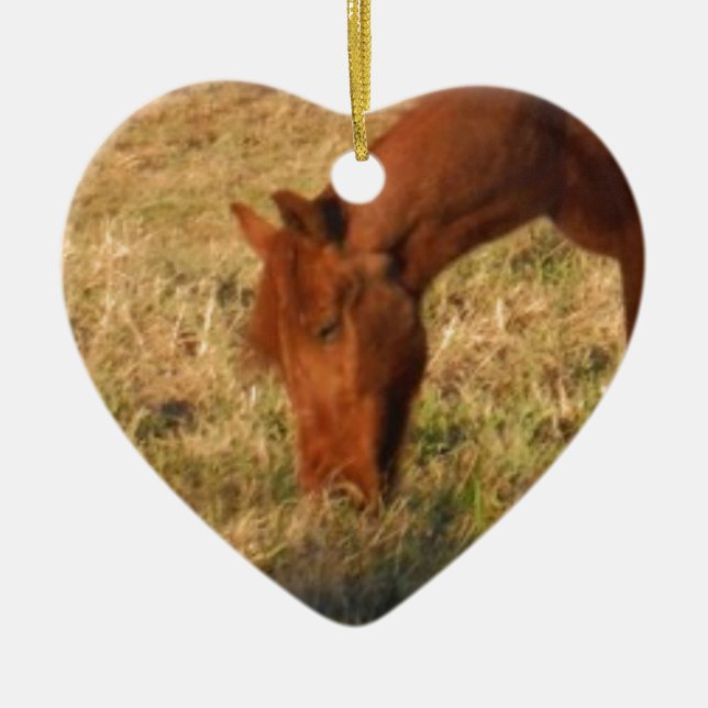 Brun häst i gult träd fält julgransprydnad keramik (Framsidan)