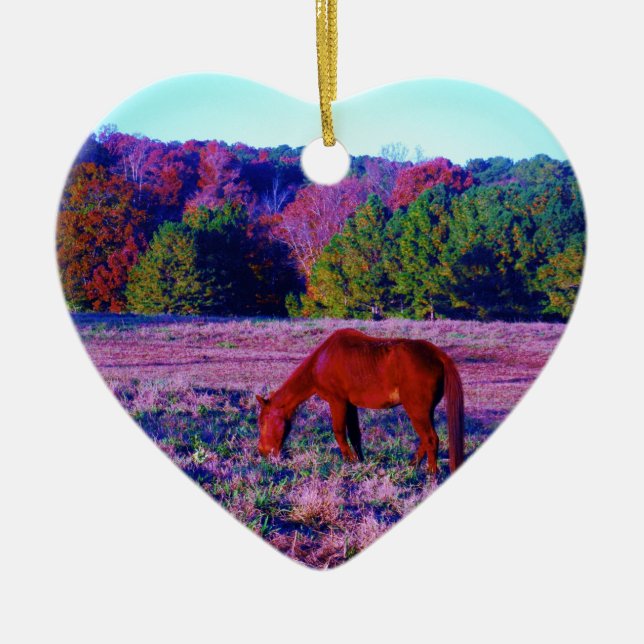 Brun häst i Lila Grass Julgransprydnad Keramik (Framsidan)