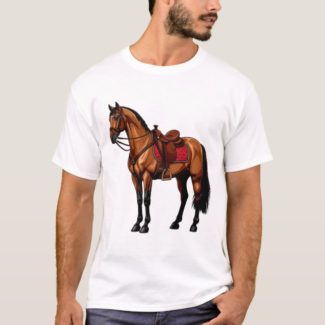 Brun häst med sadel t shirt (Framsida)