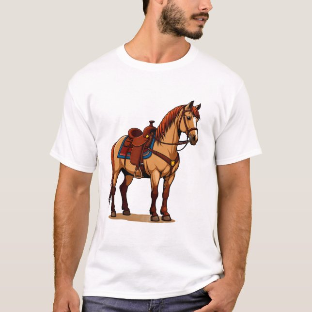Brun häst med sadel t shirt (Framsida)
