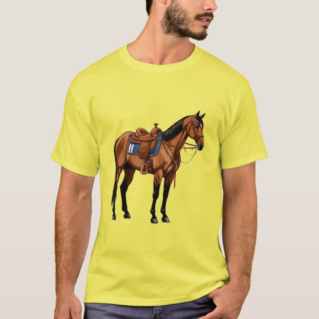 Brun häst med sadel t shirt (Framsida)