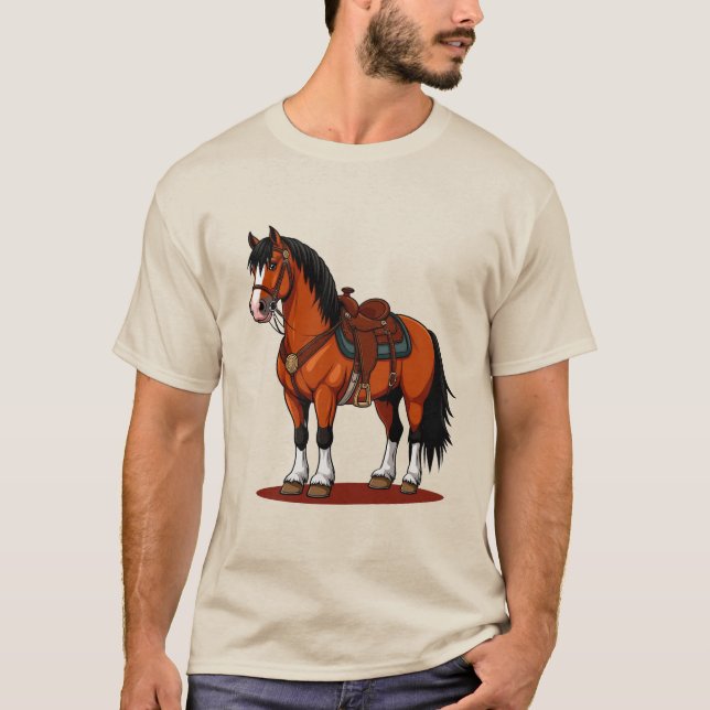 Brun häst med sadel t shirt (Framsida)
