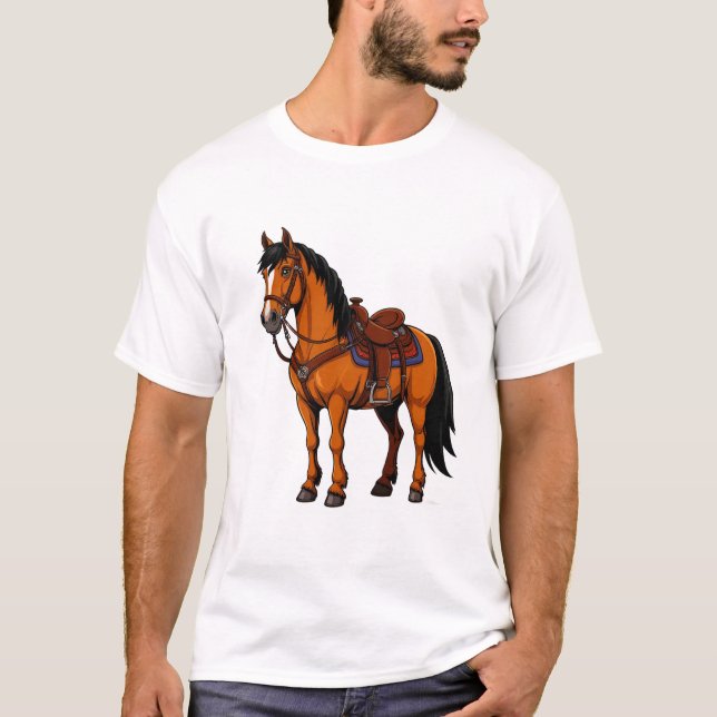 Brun häst med sadel t shirt (Framsida)