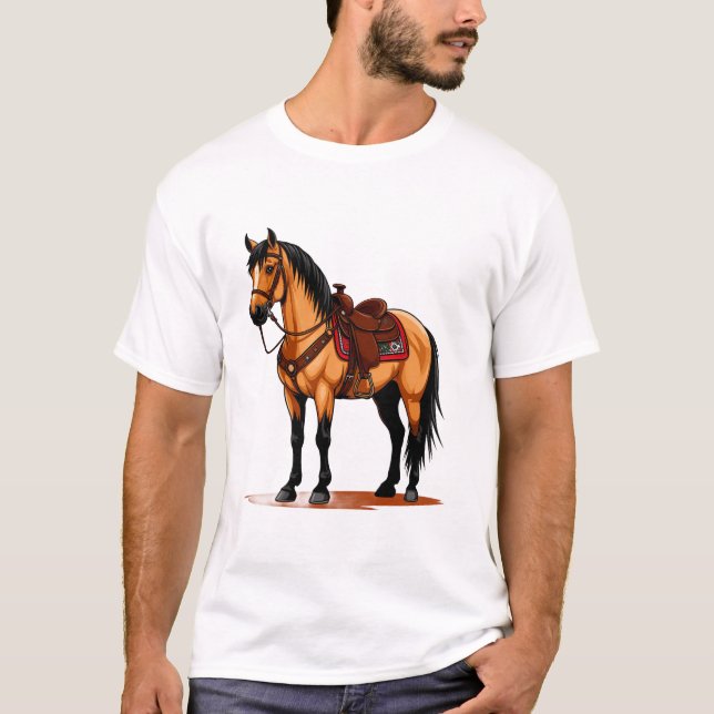 Brun häst med sadel t shirt (Framsida)