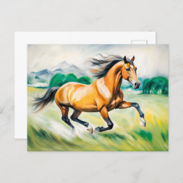 Brun häst som går över en ängsmark vykort