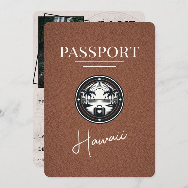 Brun Hawaii Passport sparar datum Spara Datumet (Fram/baksida)