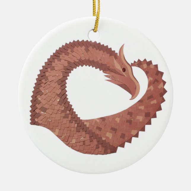 Brun hjärtdrake på vitt julgransprydnad keramik (Framsidan)