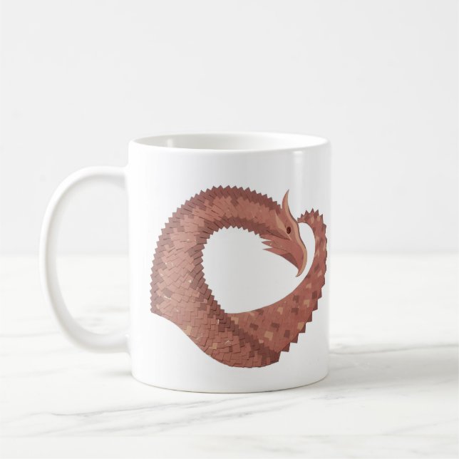 Brun hjärtdrake på vitt kaffemugg (Vänster)