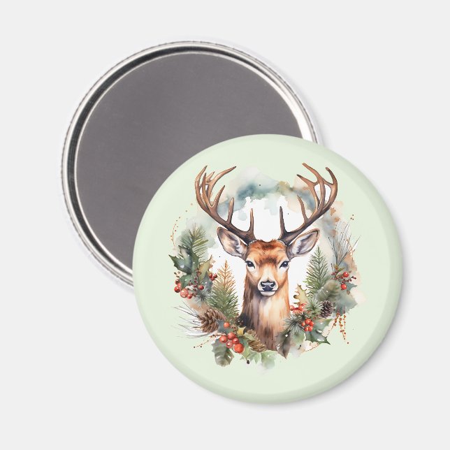 Brun hjort med horn Rustik jul Magnet (Front/Back)