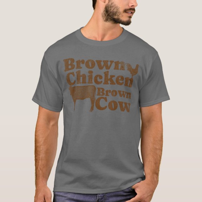 Brun Höns Brun Ko 1970-tals Musik Bow Chicka Wow T Shirt (Framsida)