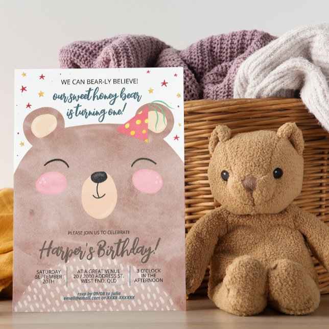 Brun Honungsbjörn Födelsedag Inbjudningar (You can create plenty of honey for the big day with our bear birthday invitation!)