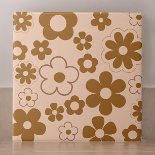Brun höst Retro Y2K Hippie Flower Mönster Kakelplatta