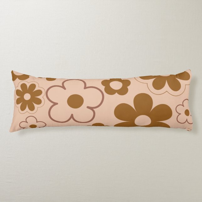 Brun höst Retro Y2K Hippie Flower Mönster Kroppskudde (Framsidan)