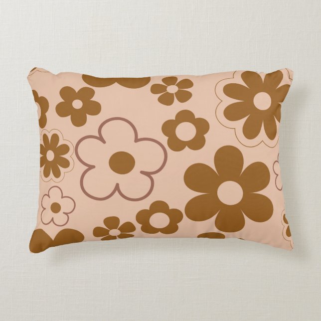 Brun höst Retro Y2K Hippie Flower Mönster Prydnadskudde (Framsidan)