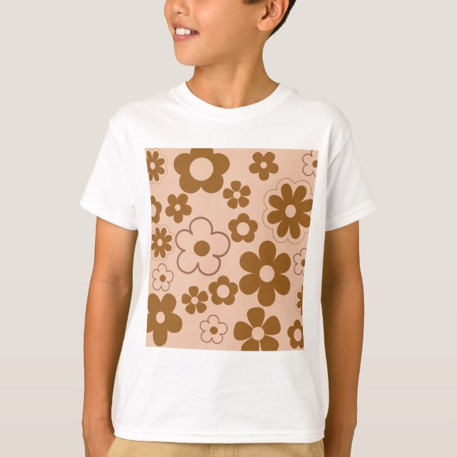 Brun höst Retro Y2K Hippie Flower Mönster T Shirt (Framsida)