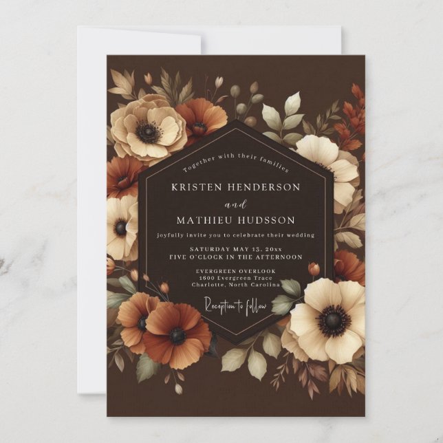 Brun höstblomning bröllop inbjudningar (Framsida)