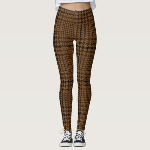 Brun houndstoftfärgat glas Kontrollera Mönster Leggings
