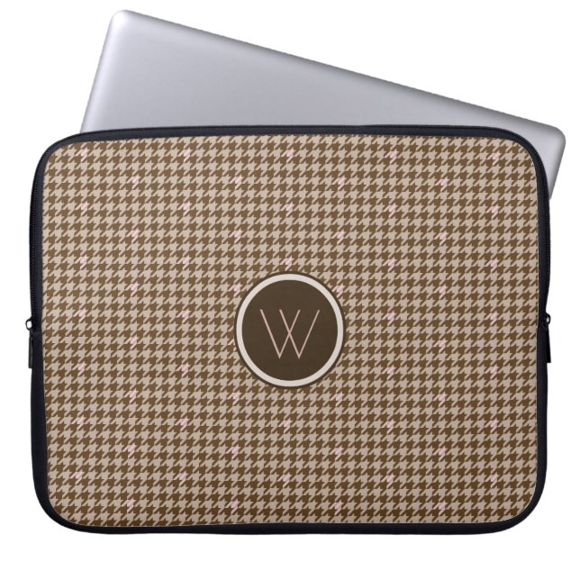 Brun Houndstooth-datorfodral med roséguld Laptop Fodral (Framsidan)