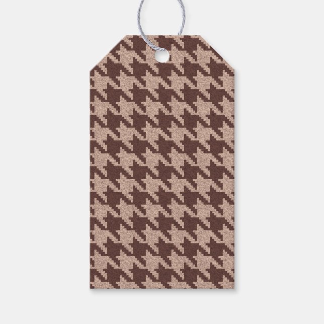 Brun Houndstooth Priddy Klassiskt Mönster Presentetikett (Framsidan)